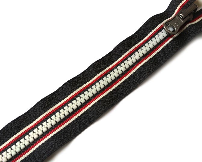 Plastic zipper with color striped tape