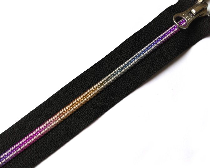 Nylon zipper with color metallic teeth