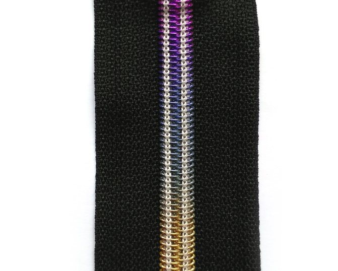 Nylon zipper with color metallic teeth